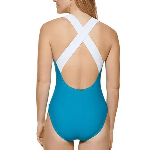Calvin Klein Women's Scoop Neck Colorblock One-piece Swimsuit Size 8 NWT - Picture 3 of 3